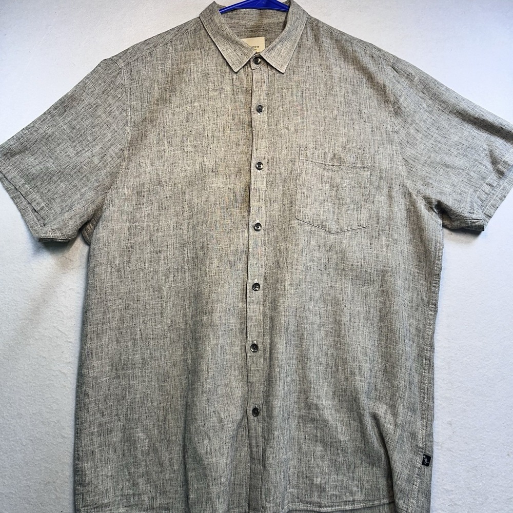 Civil Society Linen Cotton Button Down Short Sleeve Gray Xl